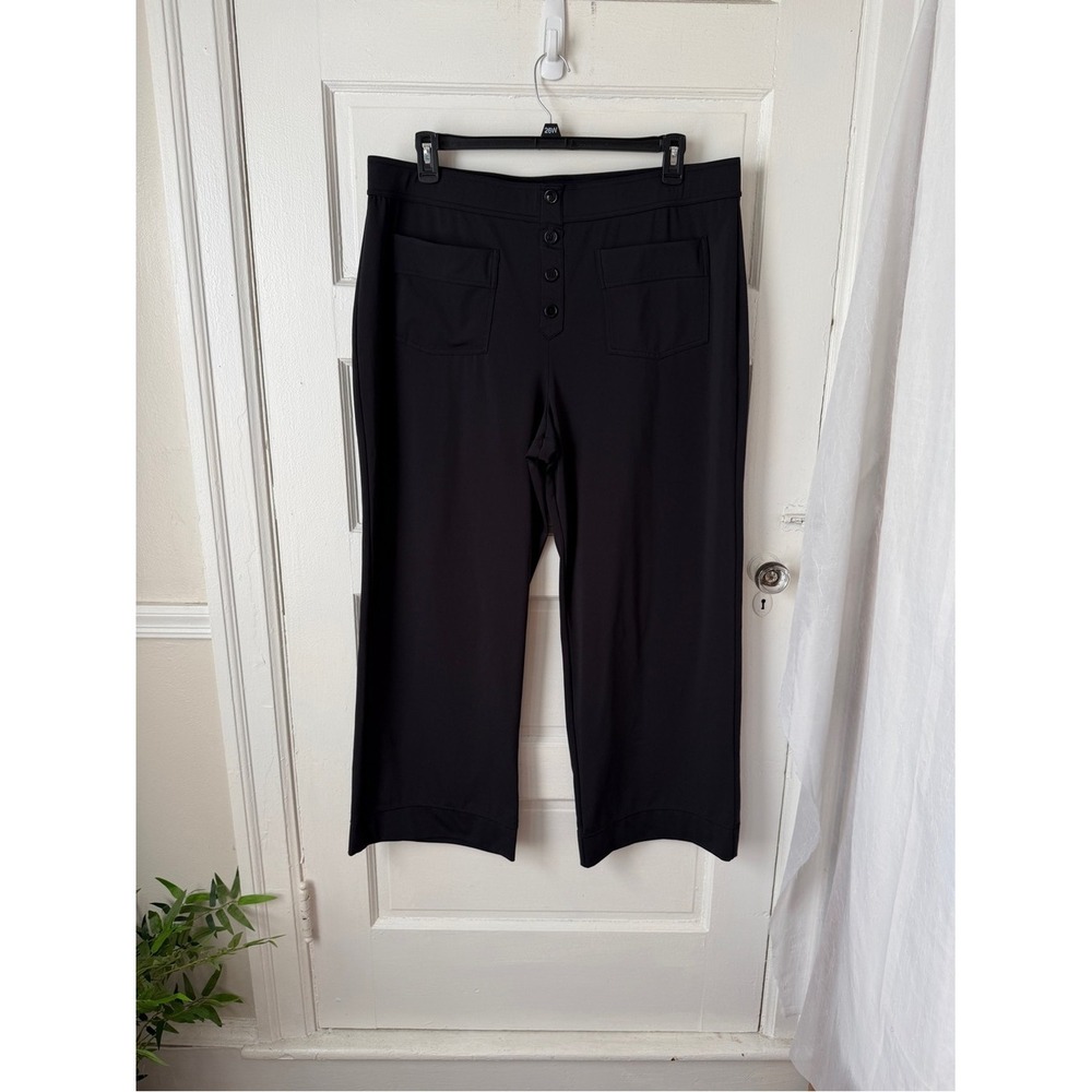 Halara Wide Leg Pull On Pants Elastic Waist Black Faux Buttons Pockets Office 2X - Picture 9 of 14